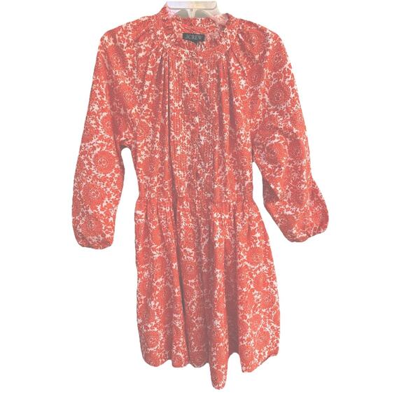 J. Crew Ruffle Collar Mini Dress Sz Large Poplin Floral Bouquet Pockets - Picture 2 of 10